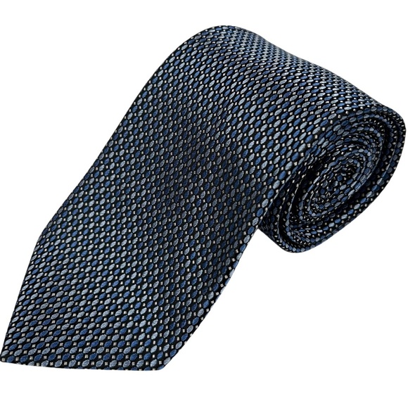Bocara Men's Blue Black Geometric 100% Silk Handmade Tie - Picture 1 of 7